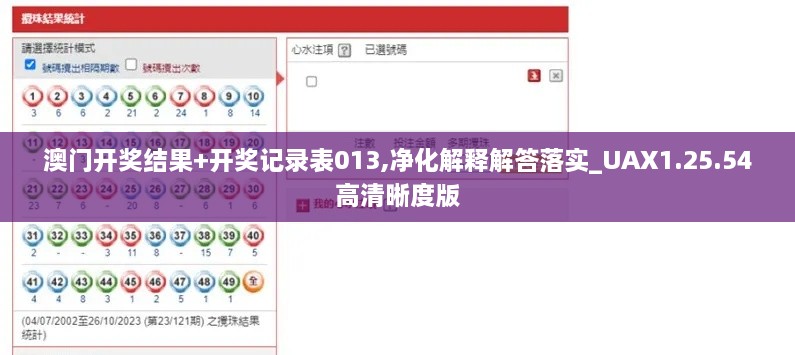 澳门开奖结果+开奖记录表013,净化解释解答落实_UAX1.25.54高清晰度版