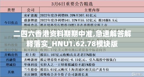 二四六香港资料期期中准,急速解答解释落实_HNU1.62.78模块版