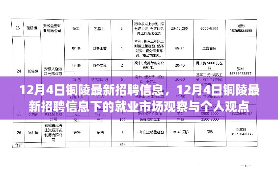 12月4日铜陵最新招聘信息汇总及就业市场观察分析