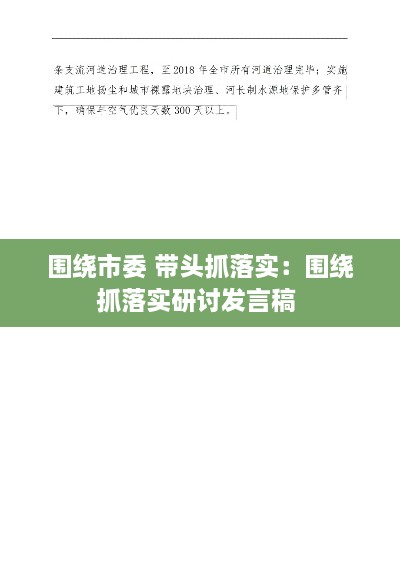 围绕市委 带头抓落实：围绕抓落实研讨发言稿 