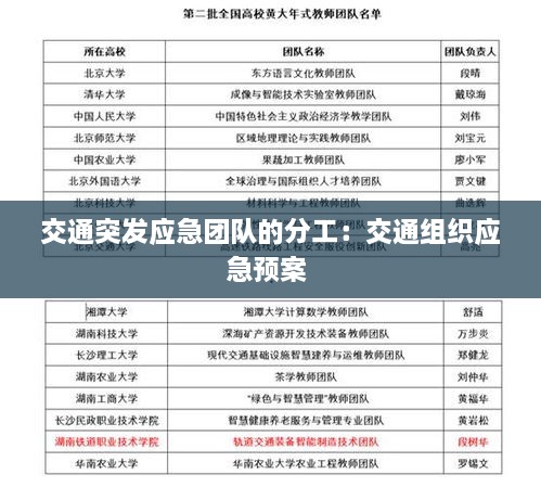 交通突发应急团队的分工：交通组织应急预案 