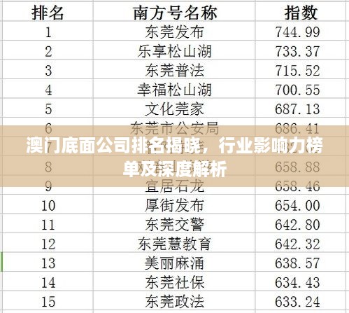 澳门底面公司排名揭晓，行业影响力榜单及深度解析