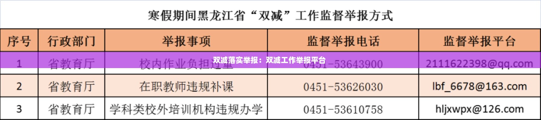 双减落实举报：双减工作举报平台 