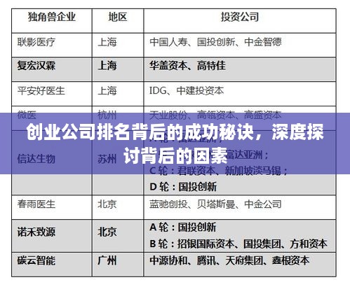 创业公司排名背后的成功秘诀，深度探讨背后的因素