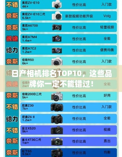 日产相机排名TOP10，这些品牌你一定不能错过！