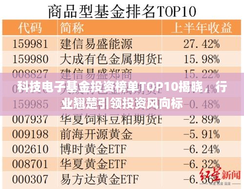 科技电子基金投资榜单TOP10揭晓，行业翘楚引领投资风向标