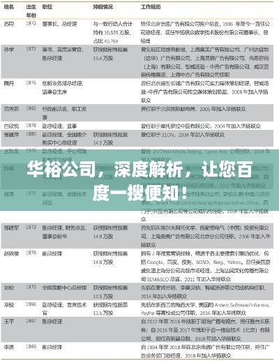 华裕公司，深度解析，让您百度一搜便知！