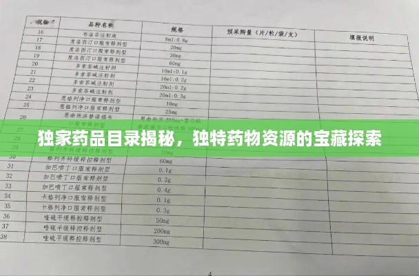 独家药品目录揭秘，独特药物资源的宝藏探索